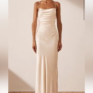 Shona Joy cream lace up backless maxi slip dress